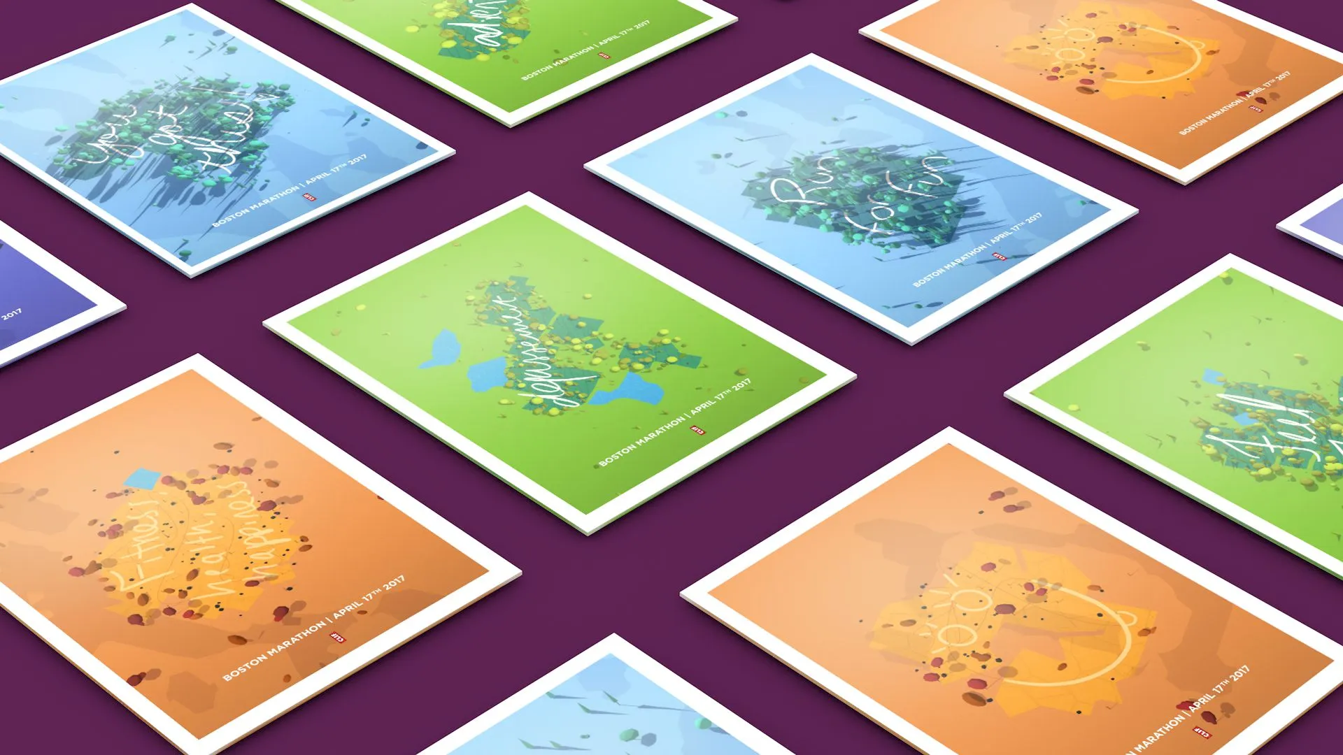 Clif Mantra Maker: Printed posters that show individual computer generated artful landscapes